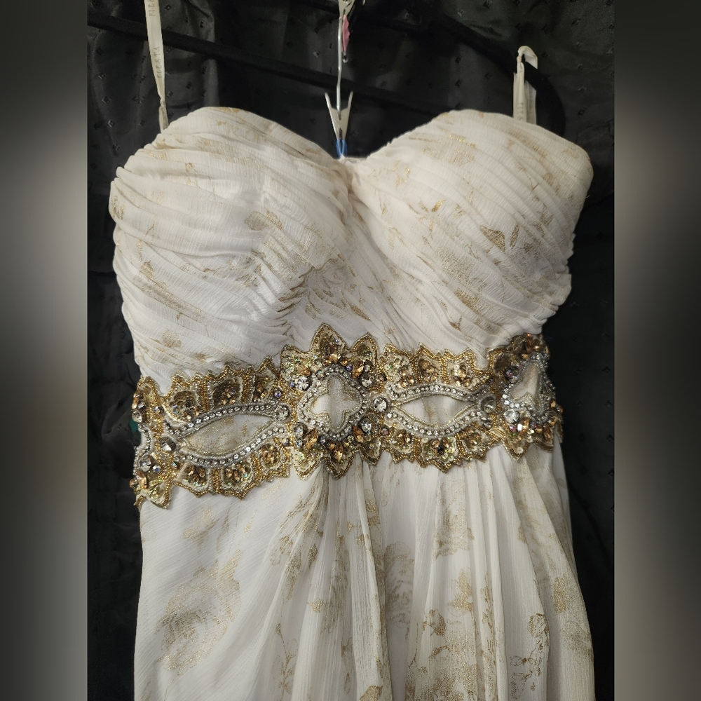 Strapless White Dress with Gold Accents